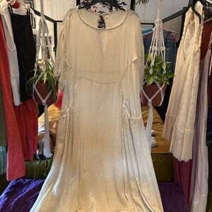 Free People Cream Long Sleeve Gown with Flutter Sleeves